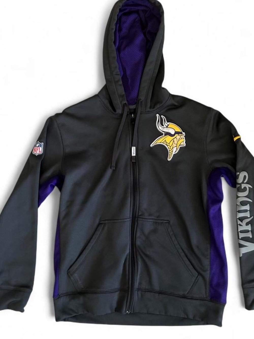 Nike Dri-Fit NFL Minnesota Vikings Hoodie Dark Gray and Purple Mens Size M